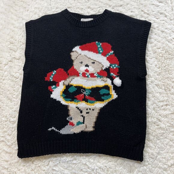 Vintage Potomac Collection Black Sweater Vest 1X Christmas Holiday made in Korea - Picture 1 of 6